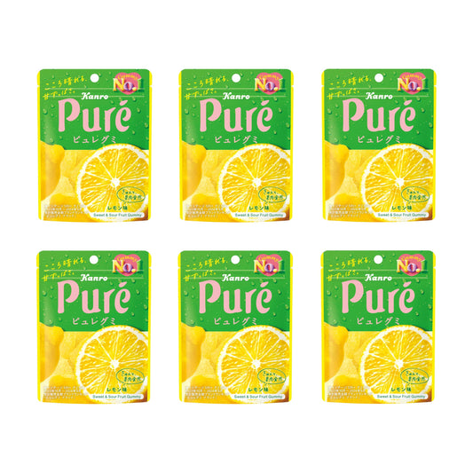 Kanro Pure Gummy Juicy Sour Gummy Candies Lemon Flavor (Pack of 6)