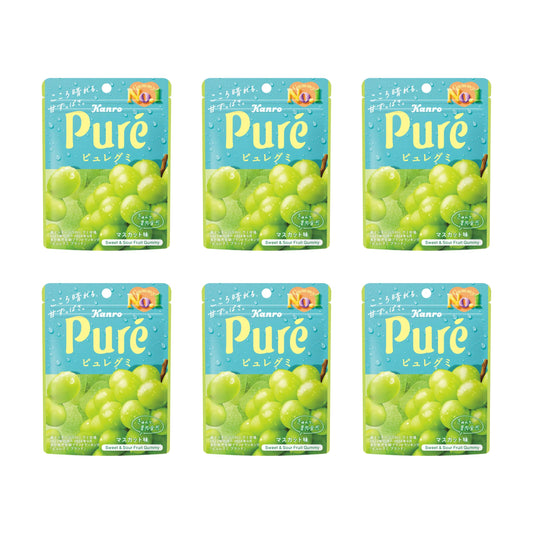 Kanro Pure Gummy Juicy Sour Gummy Candies Muscat Grape Flavor (Pack of 6)