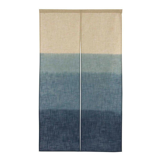 Noren Hand Printed Blue Indigo Shading Pattern Door Linen Curtain